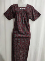 Traditional Cotton Nighty, 55 Inches Length - Maroon + Green - Image 4