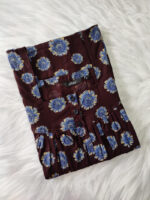 Front Open Cotton Nighty With Buttons, 55 Inches - Brown + Blue Flowers - Image 3