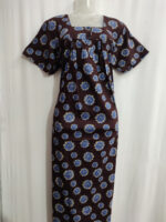 Front Open Cotton Nighty With Buttons, 55 Inches - Brown + Blue Flowers - Image 4