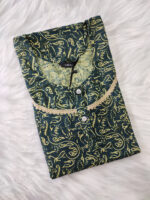 Churidar Model Cotton Nighty With Buttons, 55 Inches - Dark Green - Image 3