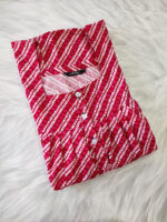 Front Open Cotton Nighty With Buttons, 55 Inches - Rose + White Line - Image 3