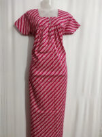 Front Open Cotton Nighty With Buttons, 55 Inches - Rose + White Line - Image 4