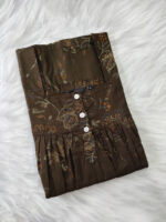 Front Open Cotton Nighty With Buttons, 55 Inches - Olive Green - Image 3