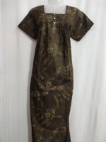 Front Open Cotton Nighty With Buttons, 55 Inches - Olive Green - Image 4