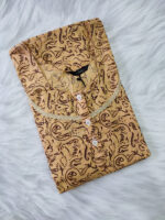 Churidar Model Cotton Nighty With Buttons, 55 Inches - Yellow - Image 3