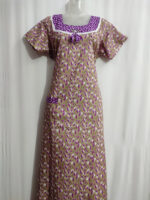 Churidar Model Cotton Nighty With Round Neck, 55 Inches - Chikku Colour + Magenta - Image 3