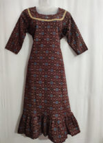 Short And Trendy Ajrakh Cotton Nighty With Round Neck - Maroon - Image 4