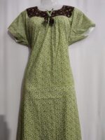 Traditional Cotton Nighty With Round Neck, 55 Inches Length - Green - Image 4