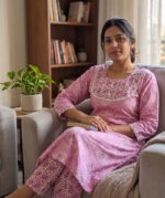 Night Suit In Cotton Fabric - Short Top And Pants - Rose