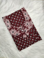 Traditional Cotton Nighty With Round Neck, 55 Inches Length - Maroon - Image 3