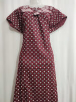 Traditional Cotton Nighty With Round Neck, 55 Inches Length - Maroon - Image 4