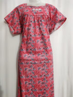 Traditional Cotton Nighty With Round Neck, 57 Inches Length - Peach - Image 4