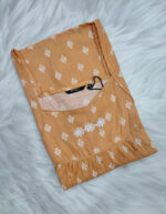 Traditional Cotton Nighty With Round Neck, 57 Inches Length - Light Orange - Image 3