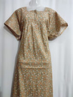 Front Open Cotton Nighty With Zip, 57 Inches - Cream + Orange - Image 4