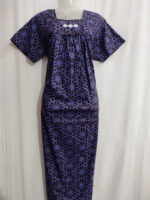 Traditional Cotton Nighty, 55 Inches Length - Dark Brown + Blue - Image 4