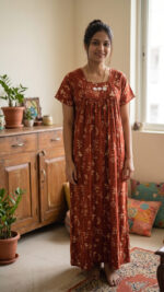Traditional Cotton Nighty, 55 Inches Length - Image 2