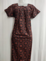 Front Open Cotton Nighty With Buttons, 55 Inches - Black + Brown Shade - Image 4