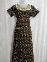 Churidar Model Cotton Nighty With Round Neck, 55 Inches - Brown + Green - Image 4
