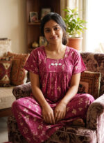 Traditional Cotton Nighty, 55 Inches Length - Rose