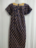 Front Open Cambric Cotton Nighty With Buttons, Hacoba Yoke, 55 Inches - Blue - Image 4