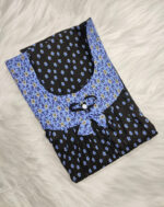 Traditional Cotton Nighty With Round Neck, 55 Inches Length - Black + Blue - Image 3
