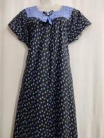 Traditional Cotton Nighty With Round Neck, 55 Inches Length - Black + Blue - Image 4