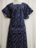 Front Open Cotton Nighty With Zip, 57 Inches - Dark Blue + Green - Image 4