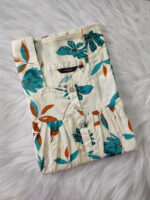 Front Open Cotton Nighty With Buttons, 55 Inches - Cream + Blue Shade Flower - Image 3