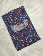 Front Open Cotton Nighty With Zip, 57 Inches - Dark Blue + Brown - Image 3