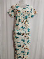 Front Open Cotton Nighty With Buttons, 55 Inches - Cream + Blue Shade Flower - Image 4