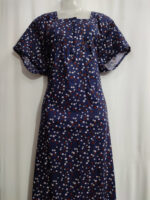 Front Open Cotton Nighty With Zip, 57 Inches - Dark Blue + Brown - Image 4