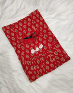 Traditional Cambric Cotton Nighty, 55 Inches Length - Red - Image 3
