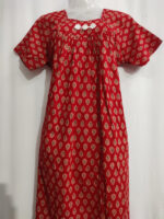 Traditional Cambric Cotton Nighty, 55 Inches Length - Red - Image 4