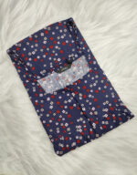 Front Open Cotton Nighty With Zip, 57 Inches - Dark Blue + Red - Image 3
