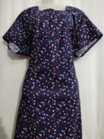 Front Open Cotton Nighty With Zip, 57 Inches - Dark Blue + Red - Image 4