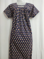 Traditional Cambric Cotton Nighty, 55 Inches Length - Blue - Image 4