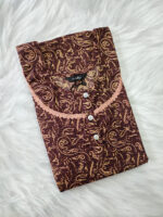 Churidar Model Cotton Nighty With Buttons, 55 Inches - Brown - Image 3