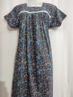 Traditional Kalamkari Cotton Nighty, 55 Inches Length - Dark Blue - Image 4