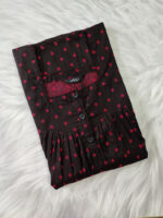Front Open Cotton Nighty With Buttons, 55 Inches - Black - Image 3