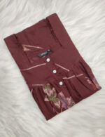 Front Open Cotton Nighty With Buttons, 55 Inches - Maroon - Image 3