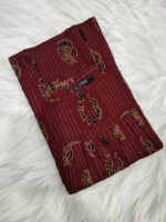 Front Open Cambric Cotton Nighty With Buttons, 55 Inches - Maroon - Image 3
