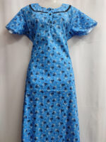 Churidar Model Cotton Nighty With Round Neck, 55 Inches - Blue - Image 4