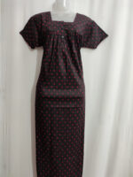 Front Open Cotton Nighty With Buttons, 55 Inches - Black - Image 4