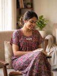 Traditional Kalamkari Cotton Nighty, 55 Inches Length - Rose