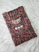 Traditional Kalamkari Cotton Nighty, 55 Inches Length - Rose - Image 3