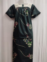 Front Open Cotton Nighty With Buttons, Hacoba Yoke, 55 Inches - Bottle Green - Image 4
