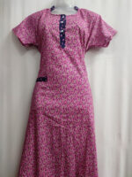 Churidar Model Cotton Nighty With Collar, 55 Inches - Rose + Dark Blue - Image 4