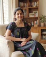 Traditional Cotton Nighty With Elastic Neck, 55 Inches Length - Black Pink Blossom