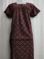 Front Open Ajrakh Cotton Nighty With Buttons, 55 Inches - Maroon - Image 4