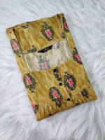 Front Open Cotton Nighty With Buttons, 57 Inches - Yellow + Rose - Image 3